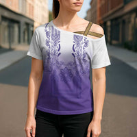 Philippines Barong Style Cross Shoulder Shirt with Polynesian Art and Leaf Motif Purple Color LT03 - Polynesian Pride
