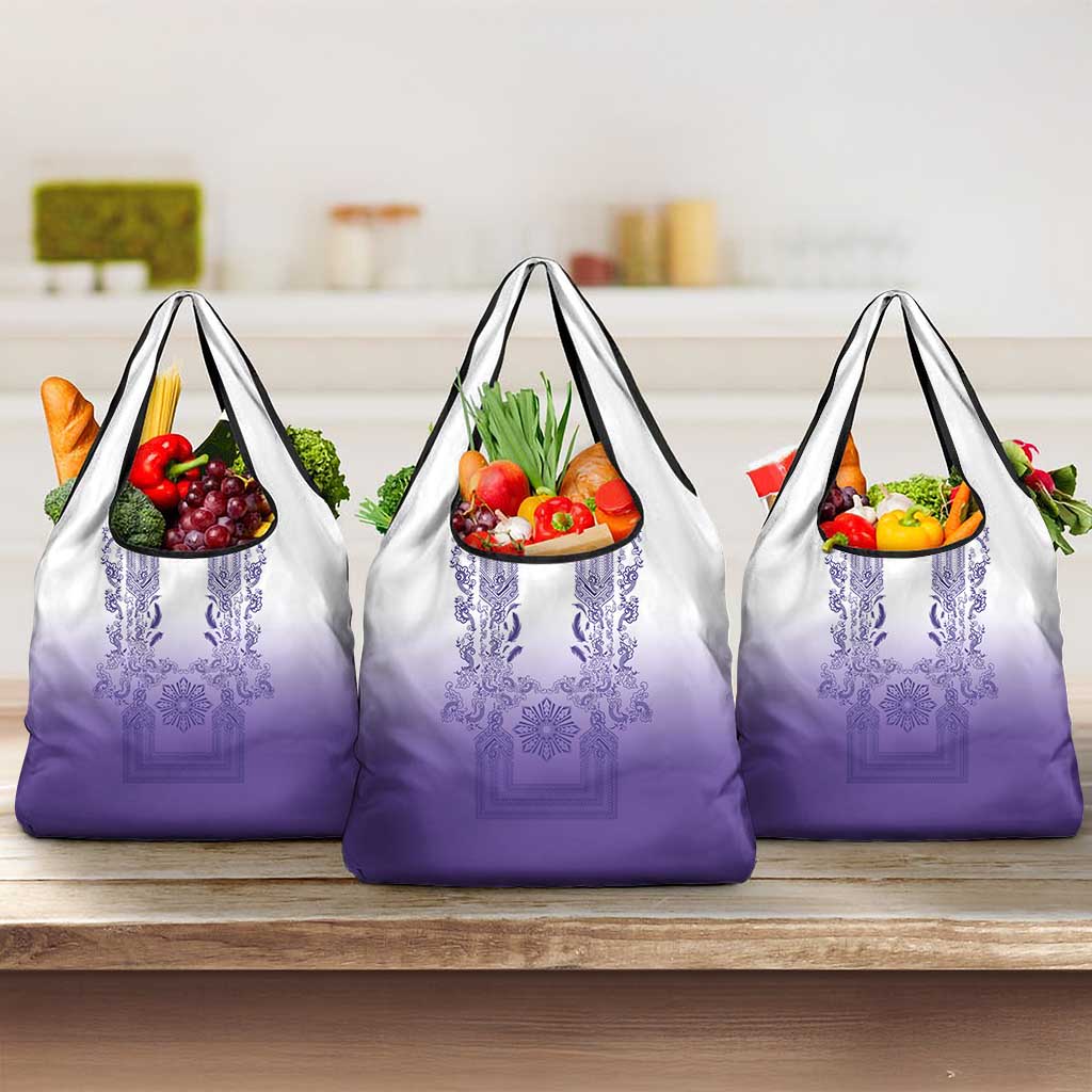 Philippines Barong Style Grocery Bag with Polynesian Art and Leaf Motif Purple Color LT03 3-pack One Size Purple - Polynesian Pride