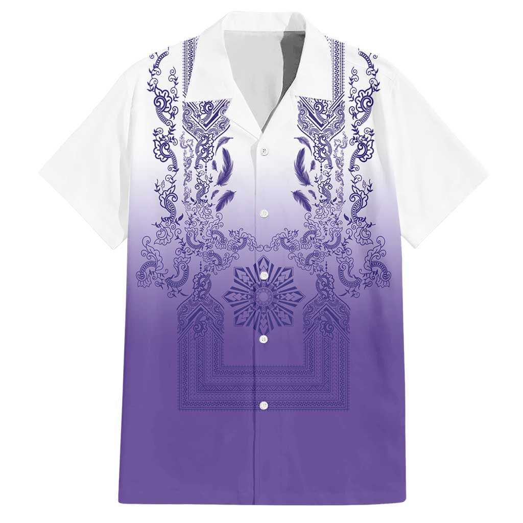 Philippines Barong Style Hawaiian Shirt with Polynesian Art and Leaf Motif Purple Color LT03 Purple - Polynesian Pride
