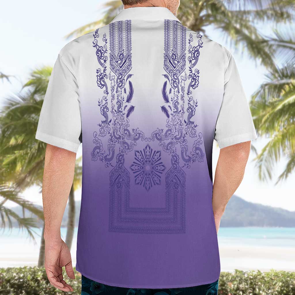Philippines Barong Style Hawaiian Shirt with Polynesian Art and Leaf Motif Purple Color LT03 - Polynesian Pride