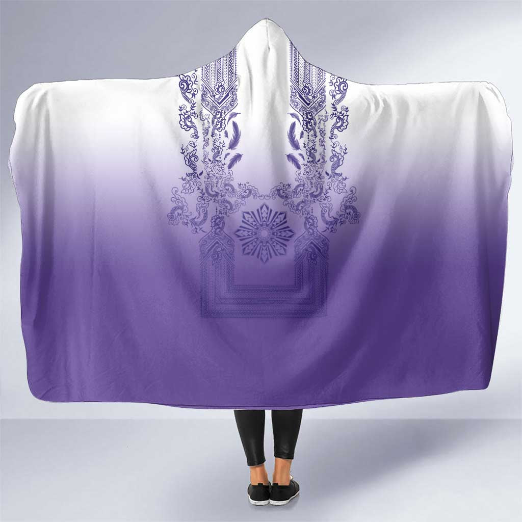 Philippines Barong Style Hooded Blanket with Polynesian Art and Leaf Motif Purple Color LT03 One Size Purple - Polynesian Pride