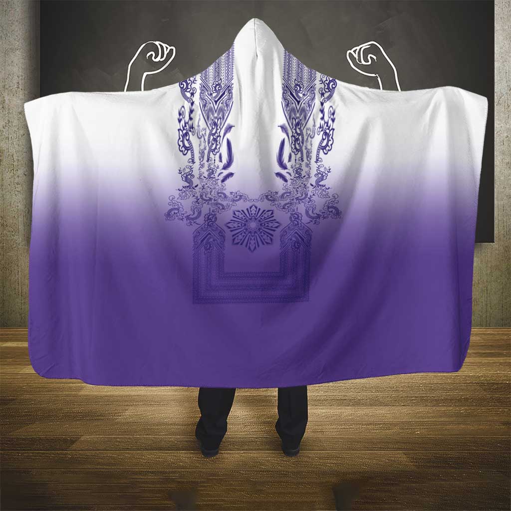 Philippines Barong Style Hooded Blanket with Polynesian Art and Leaf Motif Purple Color LT03 - Polynesian Pride
