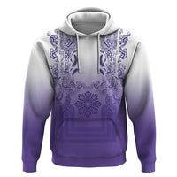 Philippines Barong Style Hoodie with Polynesian Art and Leaf Motif Purple Color