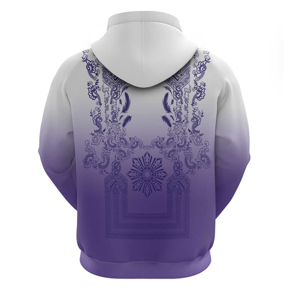 Philippines Barong Style Hoodie with Polynesian Art and Leaf Motif Purple Color