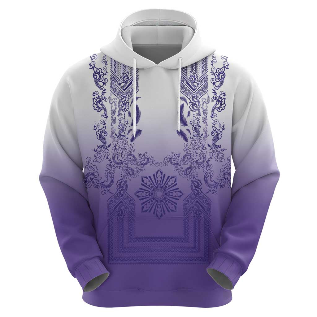 Philippines Barong Style Hoodie with Polynesian Art and Leaf Motif Purple Color