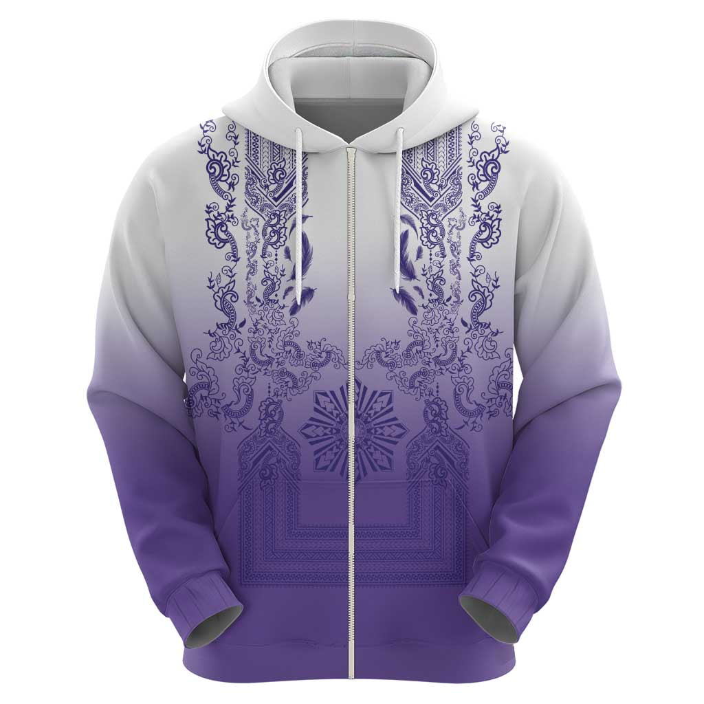 Philippines Barong Style Hoodie with Polynesian Art and Leaf Motif Purple Color