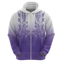 Philippines Barong Style Hoodie with Polynesian Art and Leaf Motif Purple Color