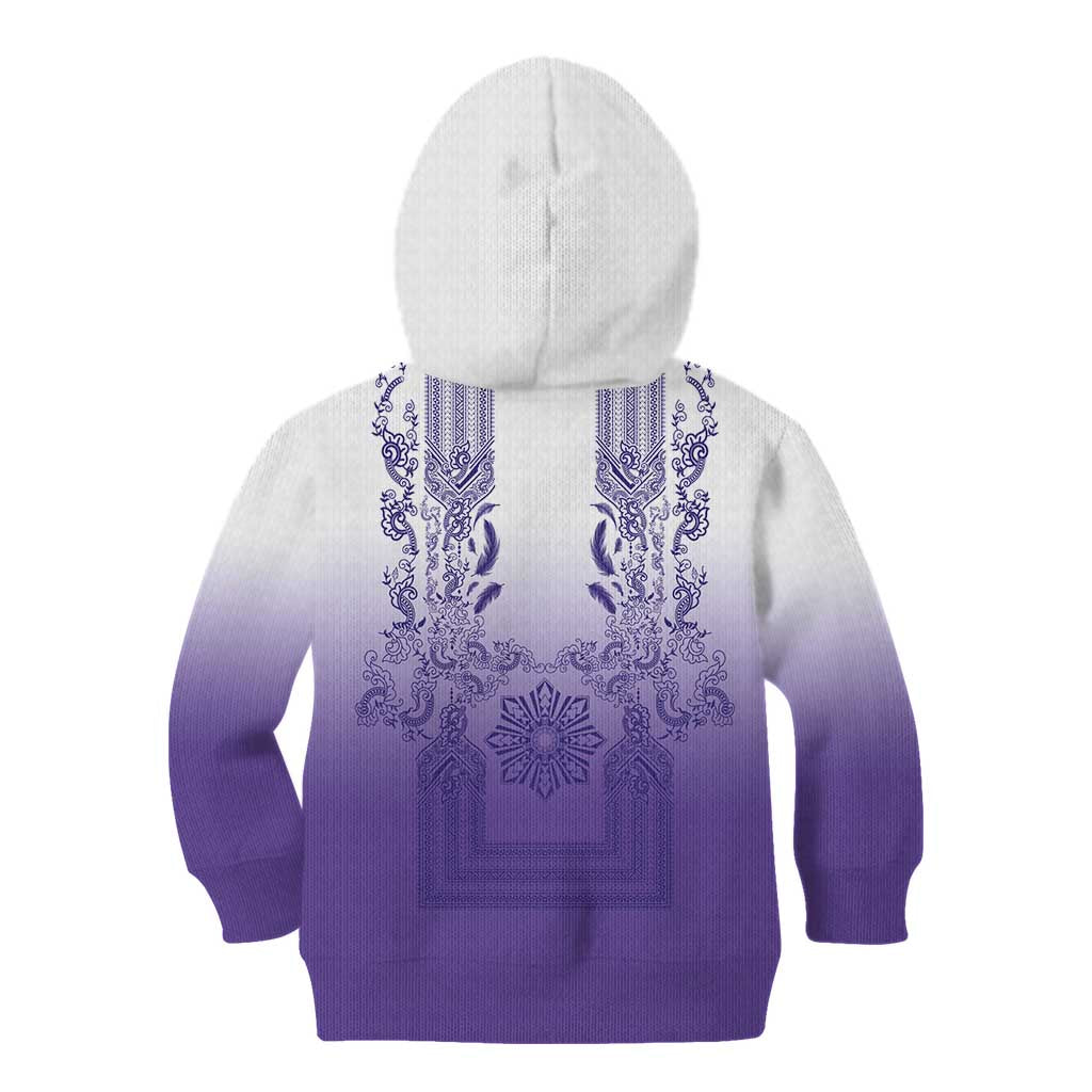 Philippines Barong Style Kid Hoodie with Polynesian Art and Leaf Motif Purple Color LT03 - Polynesian Pride