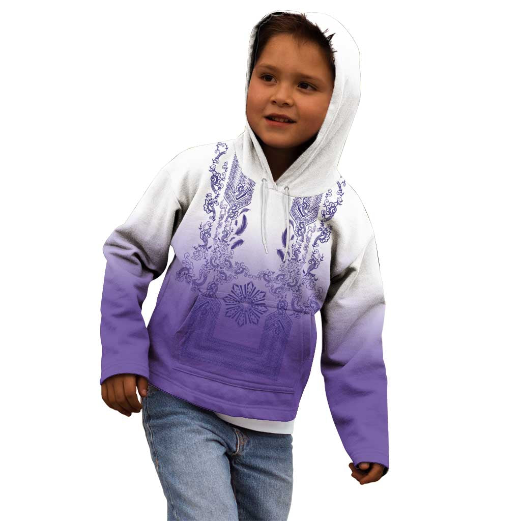Philippines Barong Style Kid Hoodie with Polynesian Art and Leaf Motif Purple Color LT03 - Polynesian Pride