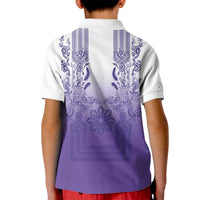 Philippines Barong Style Kid Polo Shirt with Polynesian Art and Leaf Motif Purple Color