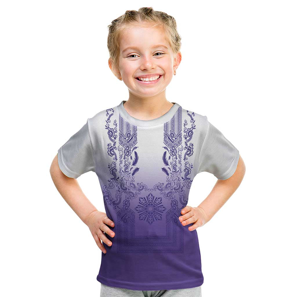 Philippines Barong Style Kid T Shirt with Polynesian Art and Leaf Motif Purple Color LT03 Purple - Polynesian Pride