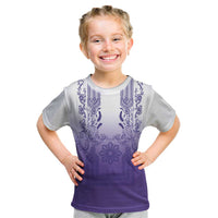 Philippines Barong Style Kid T Shirt with Polynesian Art and Leaf Motif Purple Color LT03 Purple - Polynesian Pride