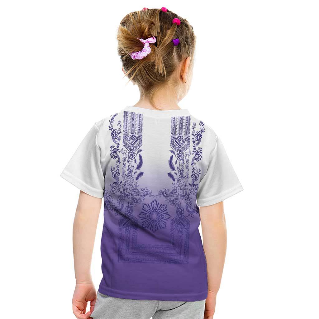 Philippines Barong Style Kid T Shirt with Polynesian Art and Leaf Motif Purple Color LT03 - Polynesian Pride