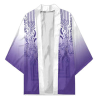 Philippines Barong Style Kimono with Polynesian Art and Leaf Motif Purple Color