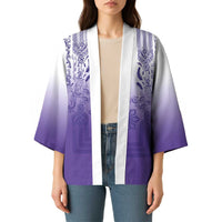 Philippines Barong Style Kimono with Polynesian Art and Leaf Motif Purple Color