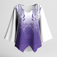 Philippines Barong Style Kimono Sleeve Blouse with Polynesian Art and Leaf Motif Purple Color LT03 Female Purple - Polynesian Pride