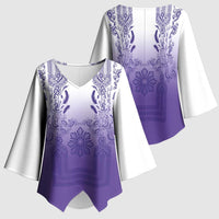 Philippines Barong Style Kimono Sleeve Blouse with Polynesian Art and Leaf Motif Purple Color LT03 - Polynesian Pride