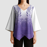 Philippines Barong Style Kimono Sleeve Blouse with Polynesian Art and Leaf Motif Purple Color LT03 - Polynesian Pride