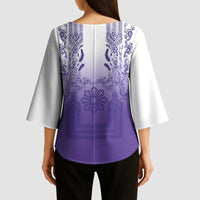 Philippines Barong Style Kimono Sleeve Blouse with Polynesian Art and Leaf Motif Purple Color LT03 - Polynesian Pride