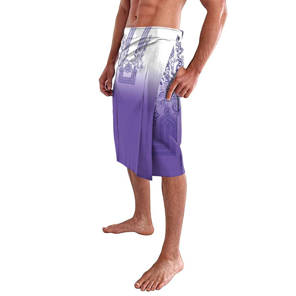 Philippines Barong Style Lavalava with Polynesian Art and Leaf Motif Purple Color