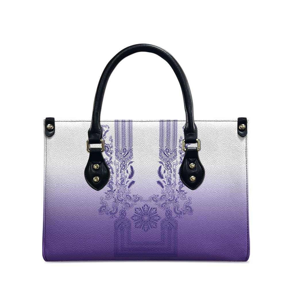 Philippines Barong Style Leather Bag with Polynesian Art and Leaf Motif Purple Color LT03 - Polynesian Pride