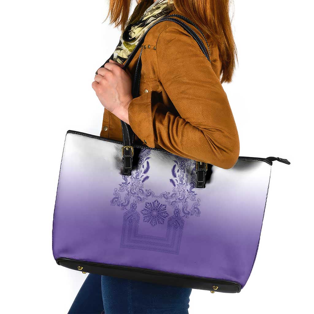 Philippines Barong Style Leather Tote Bag with Polynesian Art and Leaf Motif Purple Color LT03 Purple - Polynesian Pride