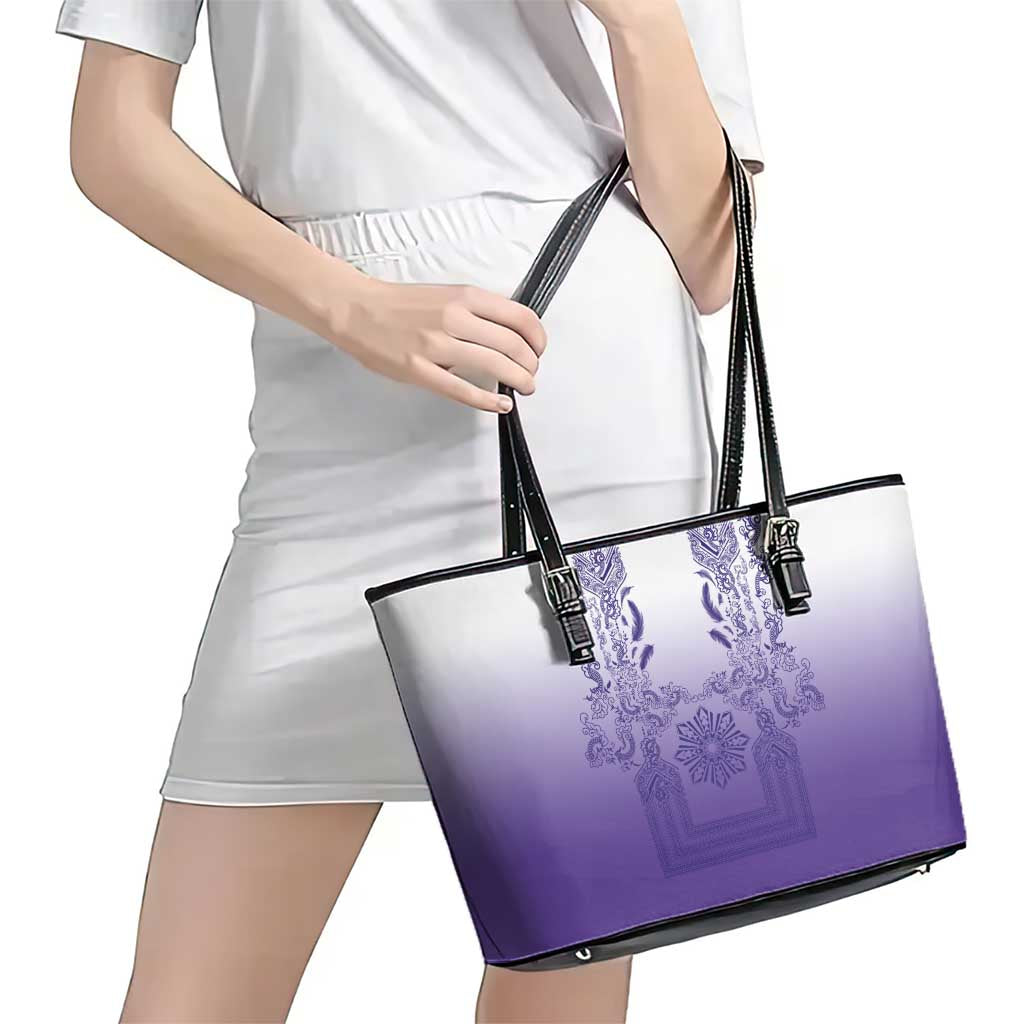Philippines Barong Style Leather Tote Bag with Polynesian Art and Leaf Motif Purple Color LT03 - Polynesian Pride
