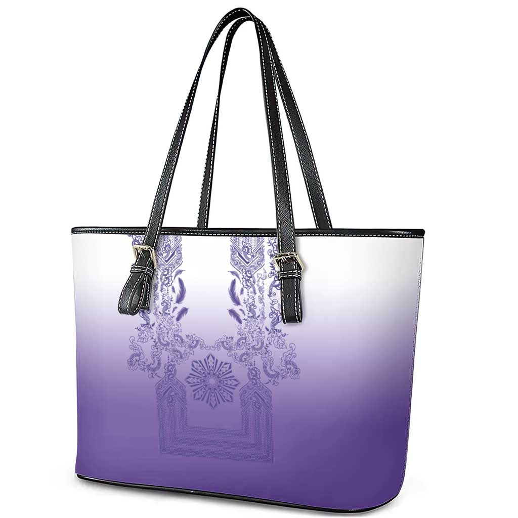 Philippines Barong Style Leather Tote Bag with Polynesian Art and Leaf Motif Purple Color LT03 - Polynesian Pride