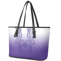 Philippines Barong Style Leather Tote Bag with Polynesian Art and Leaf Motif Purple Color LT03 - Polynesian Pride