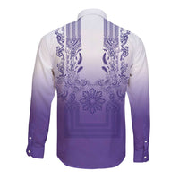 Philippines Barong Style Long Sleeve Button Shirt with Polynesian Art and Leaf Motif Purple Color LT03 - Polynesian Pride