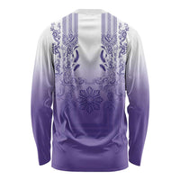 Philippines Barong Style Long Sleeve Shirt with Polynesian Art and Leaf Motif Purple Color