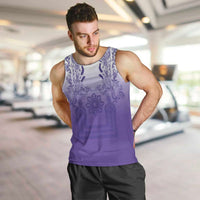 Philippines Barong Style Men Tank Top with Polynesian Art and Leaf Motif Purple Color LT03 Purple - Polynesian Pride