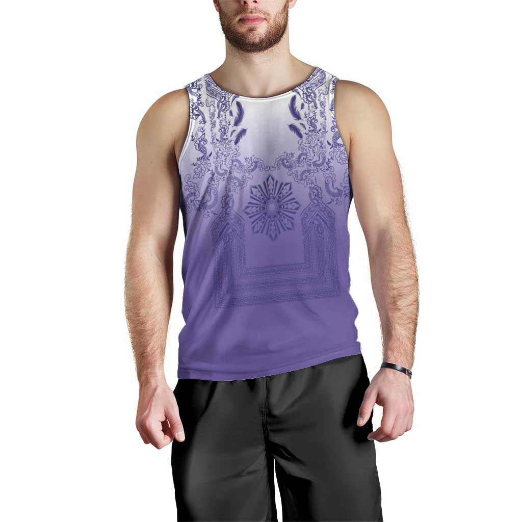Philippines Barong Style Men Tank Top with Polynesian Art and Leaf Motif Purple Color LT03 - Polynesian Pride