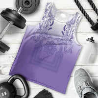 Philippines Barong Style Men Tank Top with Polynesian Art and Leaf Motif Purple Color LT03 - Polynesian Pride