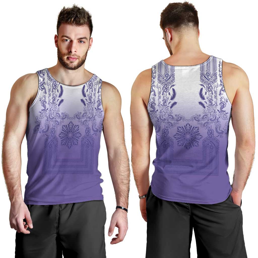 Philippines Barong Style Men Tank Top with Polynesian Art and Leaf Motif Purple Color LT03 - Polynesian Pride