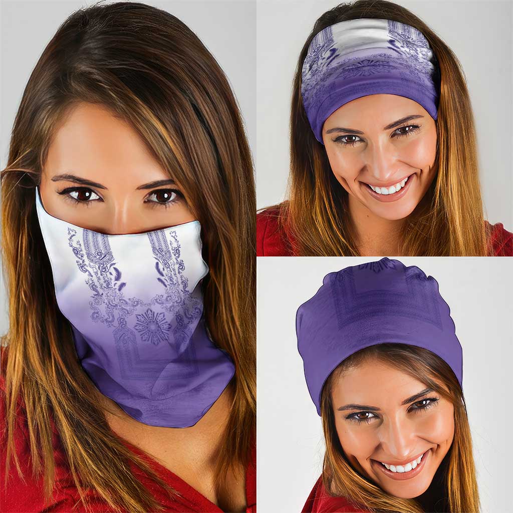 Philippines Barong Style Neck Gaiter with Polynesian Art and Leaf Motif Purple Color LT03 - Polynesian Pride