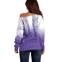 Philippines Barong Style Off Shoulder Sweater with Polynesian Art and Leaf Motif Purple Color LT03 - Polynesian Pride