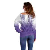 Philippines Barong Style Off Shoulder Sweater with Polynesian Art and Leaf Motif Purple Color LT03 - Polynesian Pride