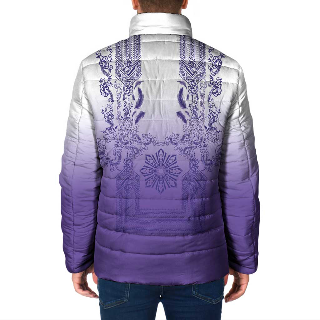 Philippines Barong Style Padded Jacket with Polynesian Art and Leaf Motif Purple Color LT03 - Polynesian Pride