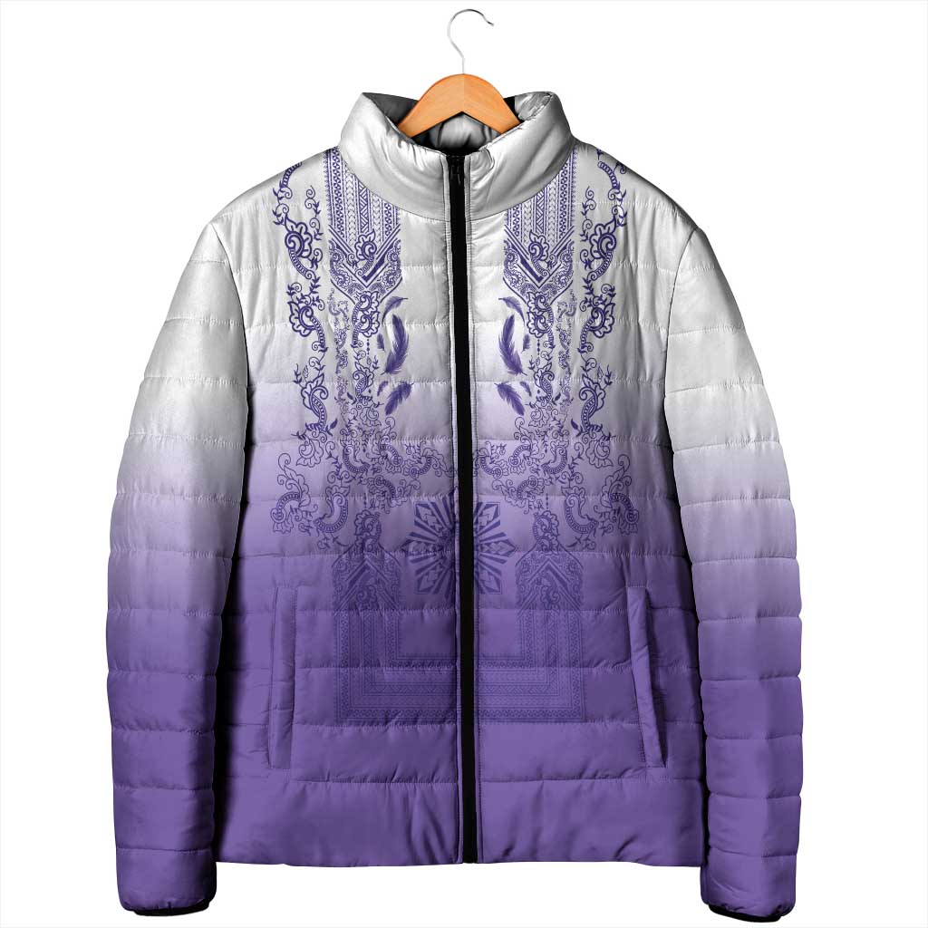 Philippines Barong Style Padded Jacket with Polynesian Art and Leaf Motif Purple Color LT03 - Polynesian Pride