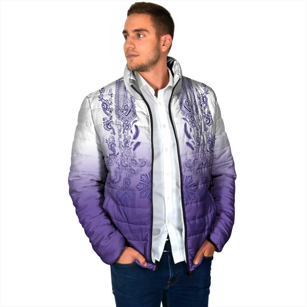 Philippines Barong Style Padded Jacket with Polynesian Art and Leaf Motif Purple Color LT03 - Polynesian Pride