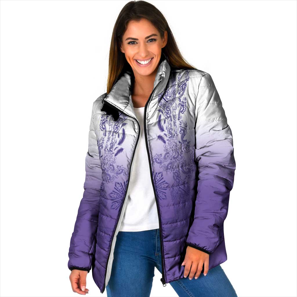 Philippines Barong Style Padded Jacket with Polynesian Art and Leaf Motif Purple Color LT03 Women Purple - Polynesian Pride