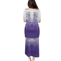 Philippines Barong Style Puletasi with Polynesian Art and Leaf Motif Purple Color