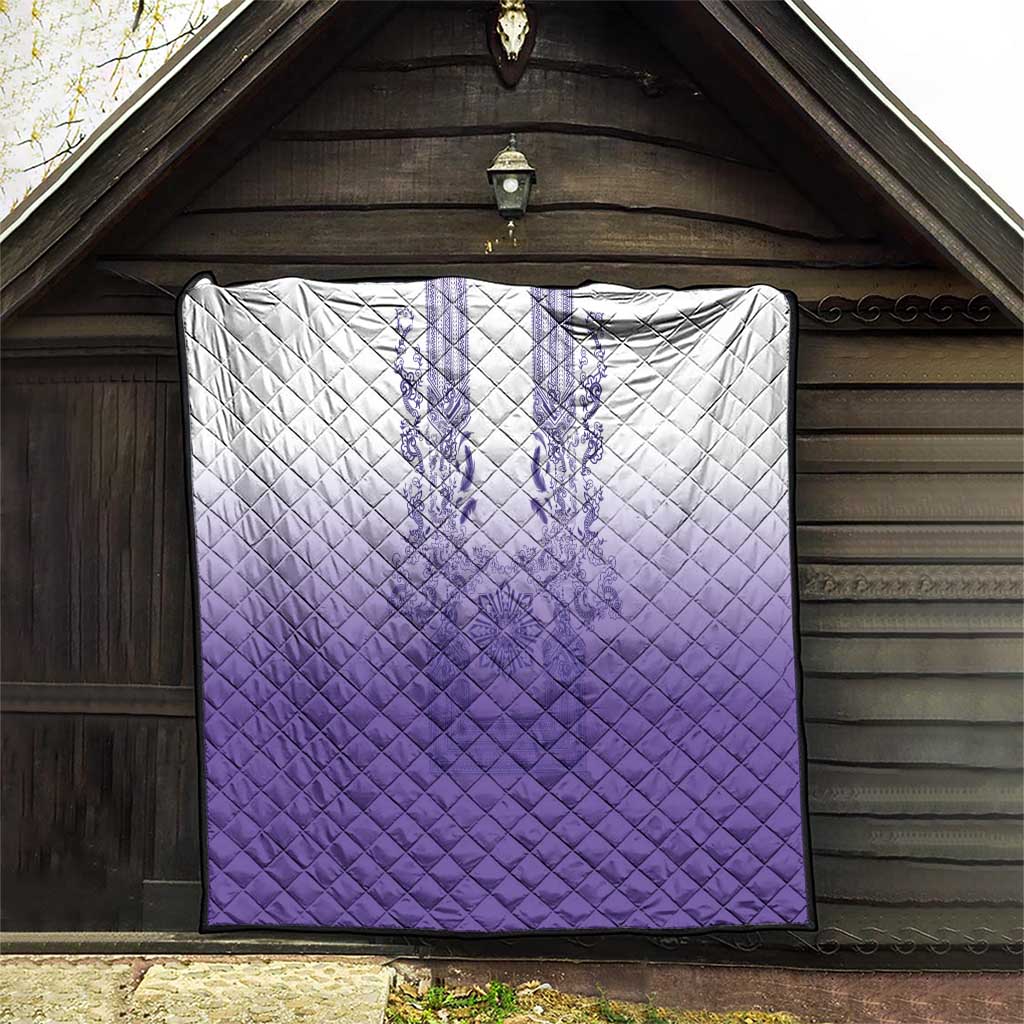 Philippines Barong Style Quilt with Polynesian Art and Leaf Motif Purple Color LT03 - Polynesian Pride
