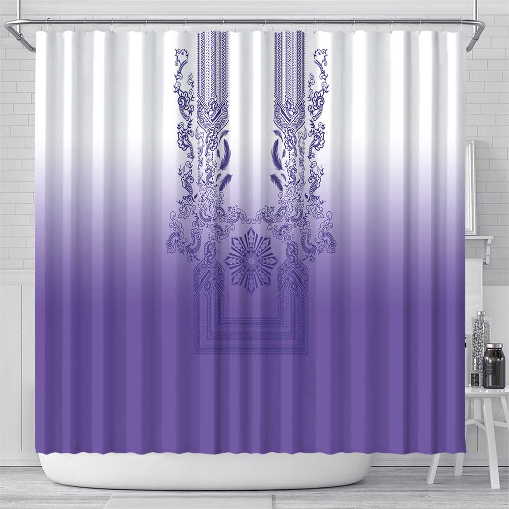 Philippines Barong Style Shower Curtain with Polynesian Art and Leaf Motif Purple Color LT03 - Polynesian Pride