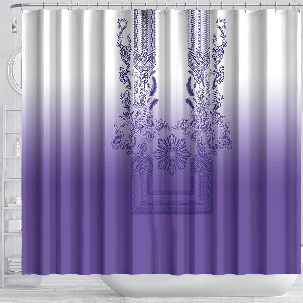 Philippines Barong Style Shower Curtain with Polynesian Art and Leaf Motif Purple Color LT03 - Polynesian Pride
