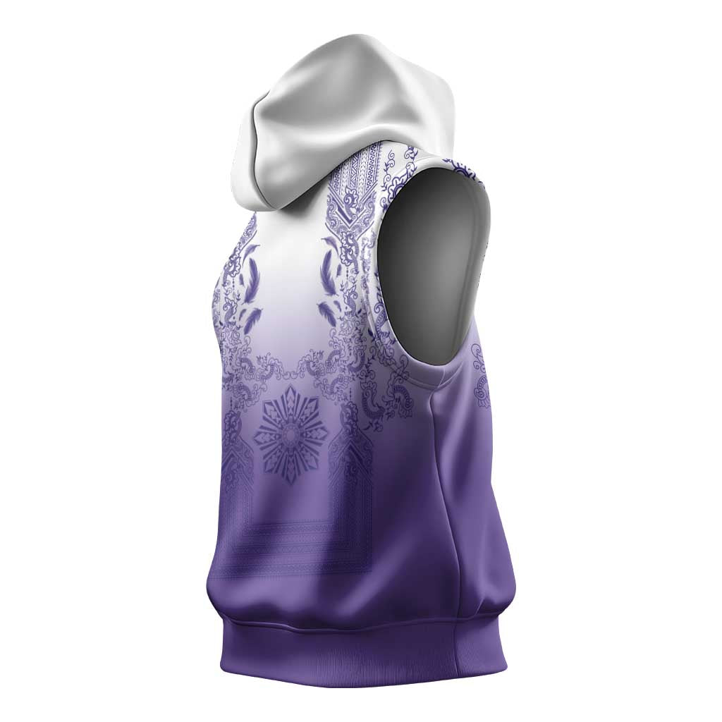 Philippines Barong Style Sleeveless Hoodie with Polynesian Art and Leaf Motif Purple Color LT03 - Polynesian Pride