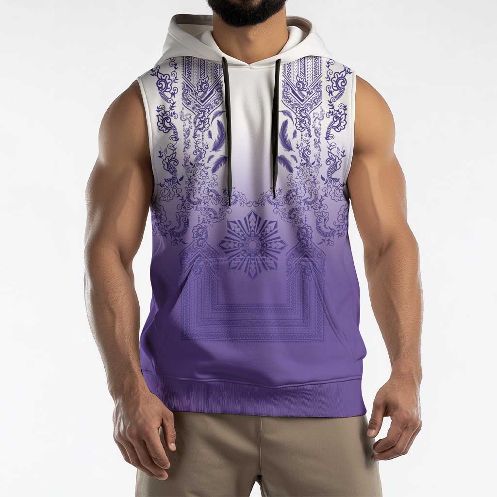 Philippines Barong Style Sleeveless Hoodie with Polynesian Art and Leaf Motif Purple Color LT03 - Polynesian Pride