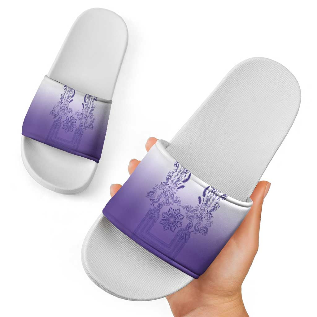 Philippines Barong Style Slide Sandals with Polynesian Art and Leaf Motif Purple Color LT03 - Polynesian Pride