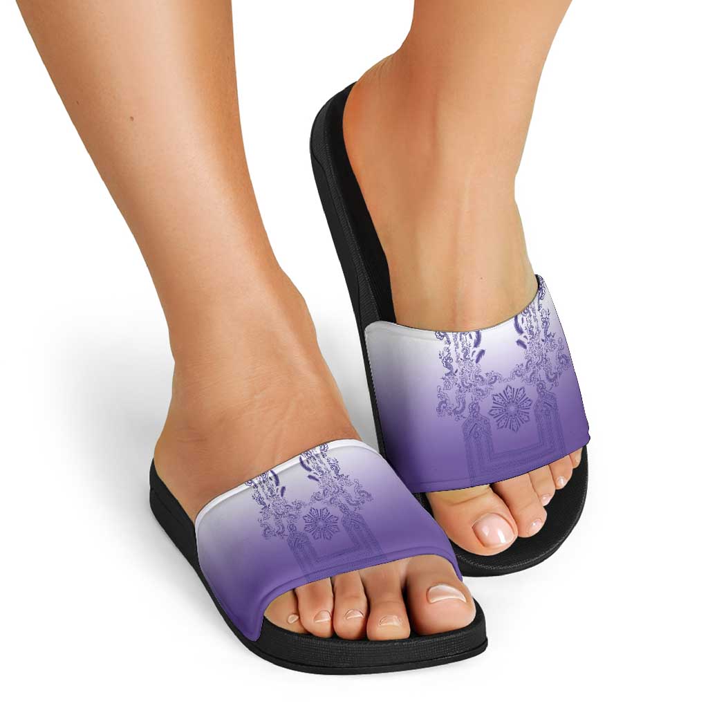 Philippines Barong Style Slide Sandals with Polynesian Art and Leaf Motif Purple Color LT03 - Polynesian Pride